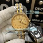 Copy Omega Ladies Crystal Diamond Watch - Gold Dial Two Tone 33mm